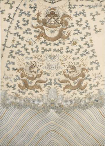 A PALE YELLOW-GROUND SILK EMBROIDERED 'DRAGON' PANEL FOR A ROBE, LATE QING DYNASTY