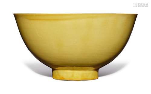 A YELLOW-GLAZED BOWL,  KANGXI MARK AND PERIOD