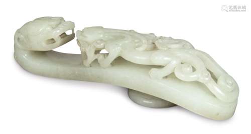 A WHITE JADE 'CHILONG' BELT HOOK,  QING DYNASTY, 18TH CENTURY