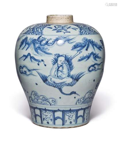 A BLUE AND WHITE 'FIGURAL' JAR, QING DYNASTY, 19TH CENTURY