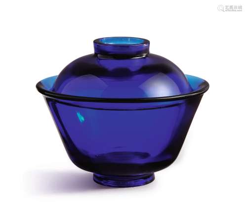 A SAPPHIRE-BLUE GLASS BOWL AND COVER, QING DYNASTY, 18TH / 19TH CENTURY