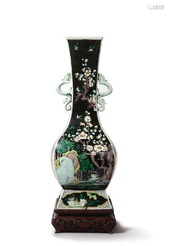 A FAMILLE-NOIRE 'FLORAL' FANGHU-FORM VASE, QING DYNASTY, 19TH CENTURY