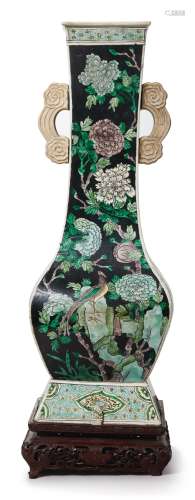 A FAMILLE-NOIRE 'BIRD AND FLOWER' FANGHU-FORM VASE, QING DYNASTY, 19TH CENTURY