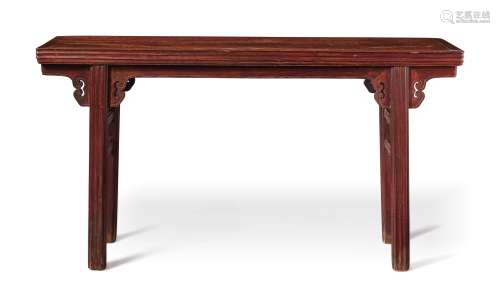 A BURLWOOD INSET 'TIELIMU' RECESSED-LEG TABLE (PINGTOUAN), QING DYNASTY, 18TH / 19TH CENTURY