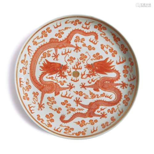 AN IRON-RED AND GILT 'DRAGON' DISH, GUANGXU MARK AND PERIOD