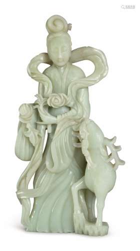 A CELADON JADE 'MAGU' GROUP, LATE QING DYNASTY / 20TH CENTURY