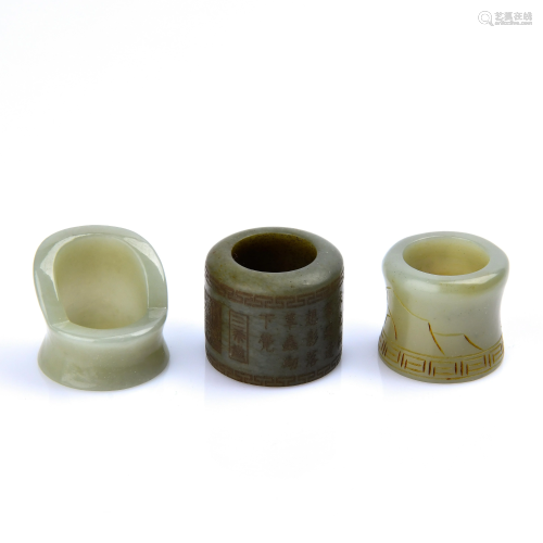 Set Of Three Carved Jade Archers Rings