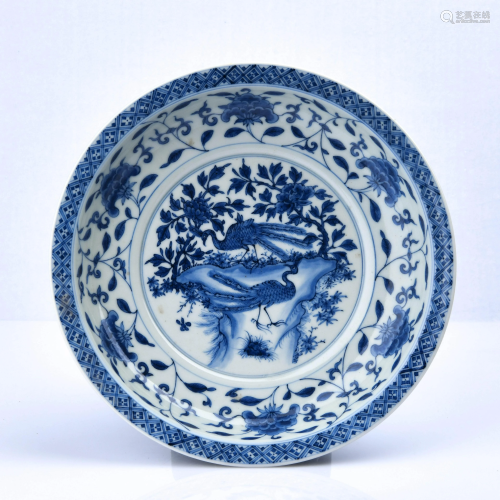Chinese Blue and White Double Phoenix Bowl With Mark