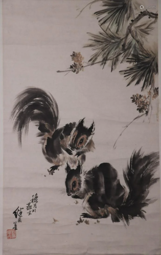 Painting Of Squirrels With Artist Mark
