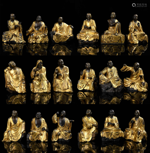 Set Of Gilt Bronze Figures Of Eighteen Luohan