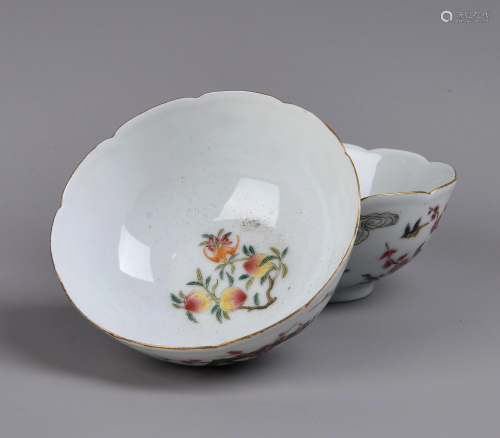 Pair of Chinese Porcelain Peach & Flower Bowls