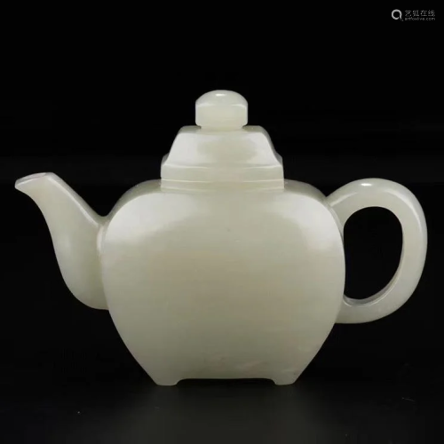 Chinese Carved White Jade Tea pot