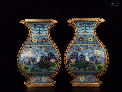 A Pair Of Cloisonne Enamel Bronze Vase With Mark