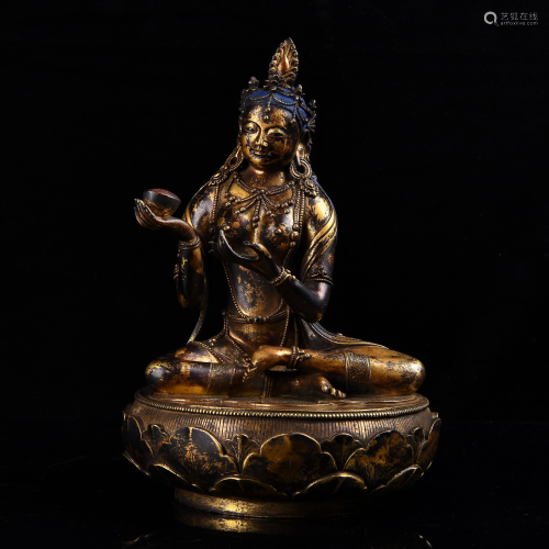 Finely Cast Gilt Bronze Figure of a Seated GUANYIN