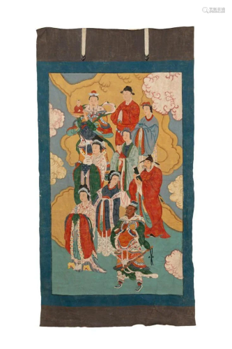 Chinese Silk Hanging Panel Depicting Immortals