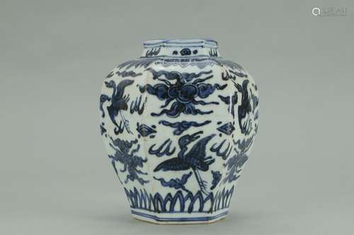 A Chinese Porcelain Jar With Crane Pattern