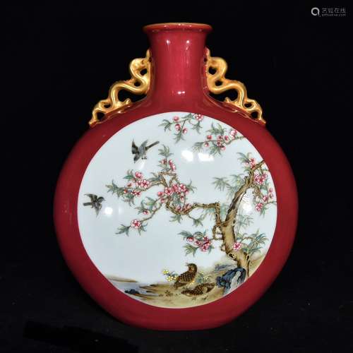 A Chinese Porcelain Ear Vase With Flower And Bird Pattern