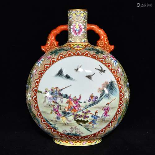 A Chinese Porcelain Ear Vase With Story Pattern