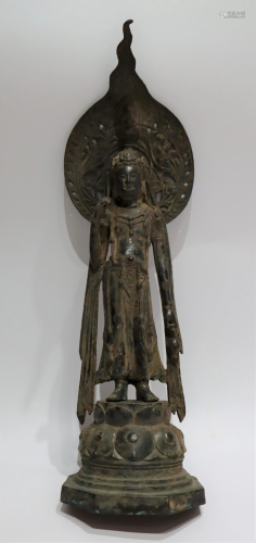 A Large Bronze Figure Of Stand Buddha