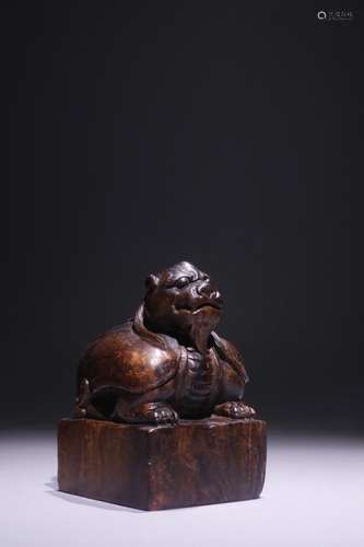 A Chinese Agarwood Seal With Beast Carving