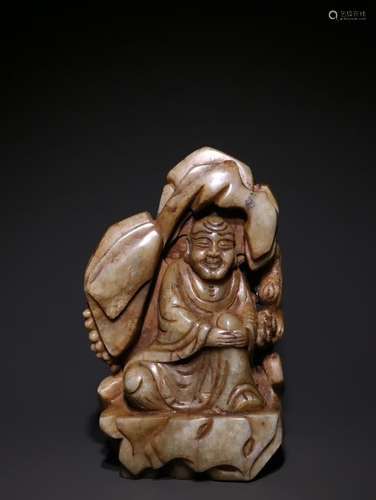 A Chinese Hetian Jade Arhat Ornament With Mountain Shape