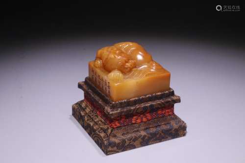 A Chinese Tianhuang Stone Seal With Beast Carving