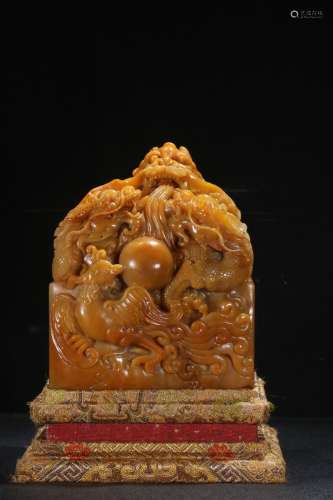 A Chinese Tianhuang Stone Seal With Dragon Carving
