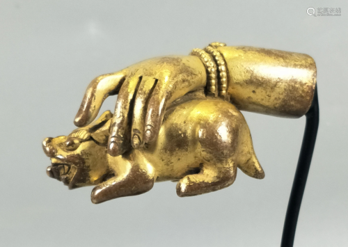 Gilt Bronze Buddha Hand With Mouse