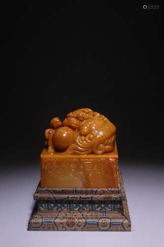A Chinese Tianhuang Stone Seal Carved With Beast