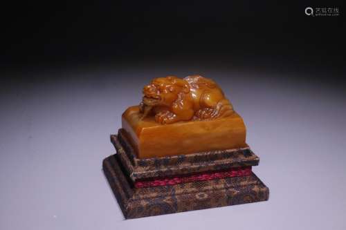 A Chinese Tianhuang Stone Seal Carved With Beast
