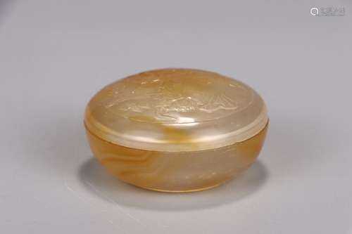 A Chinses Agate  Seal Box With Lotus Pattern