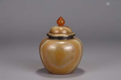 A Chinses Agate  Jar Surroungded With Silver