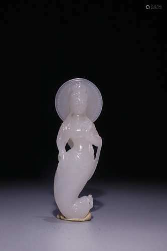 A Chinese Hetian Jade Pendant Of Guanyin Carving