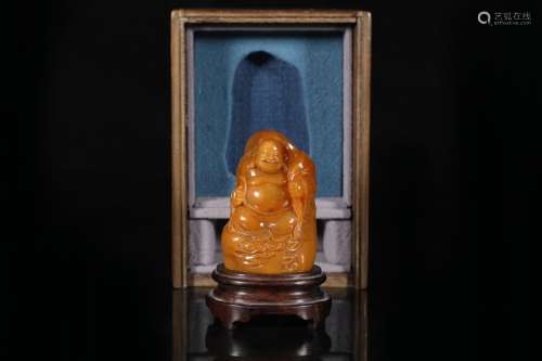 A Chinese Tianhuang Stone Maiterya Buddha With Golden Phoebe Box