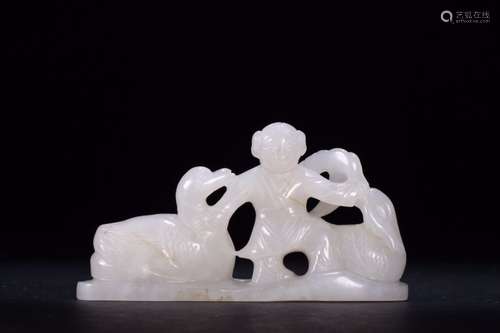 A Chinese Hetian Jade Ornament With Story Carving