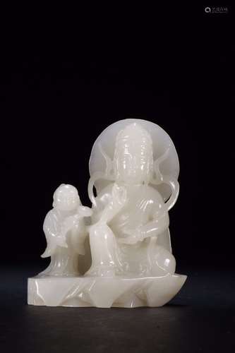 A Chinese Hetian Jade Guanyin Ornament With Figure Pattern