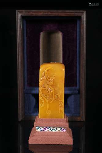 A Chinese Tianhuang Stone Seal With Phoenix Carving