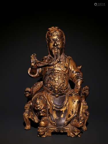 A Chinese Bronze Figure Statue With Golden Painting