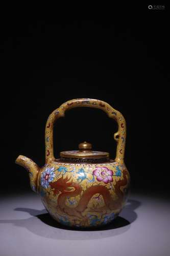 A Zisha Enameled Teapot With Dragon Pattern