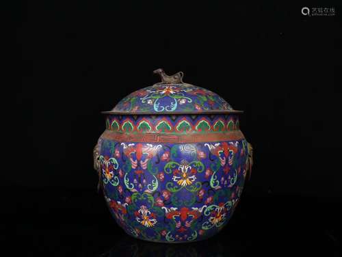 A Chinese Bronze Cloisonne Jar Painted With Beast And Flower