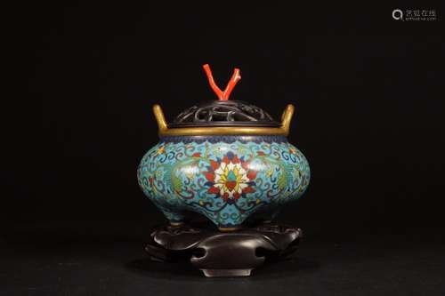 A Chinese Bronze Enameled Censer Embeded With Flower Painting