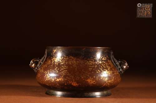 A Chinese Bronze Ear Censer With Beast Pattern