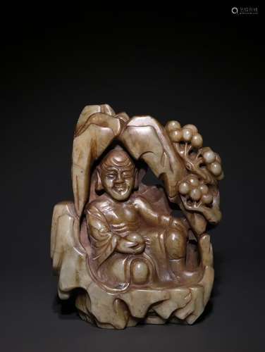 A Chinese Hetian Jade Arhat Ornament With Mountain Shape