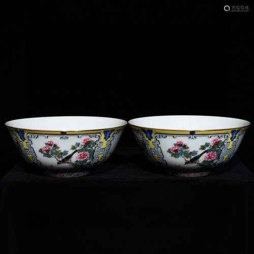 Pair Of Bowl With Flower And Bird Pattern