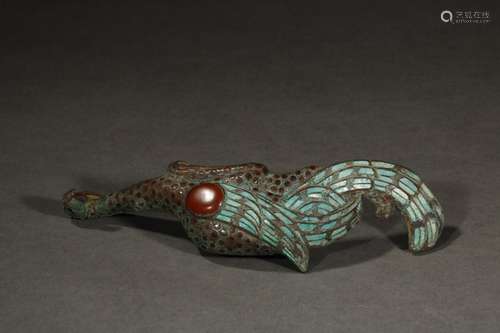 A Chinese Bronze Pendant Embeded With Turquoise Stone