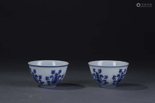 Pair Of Chinese Porcelain Cup With Flower Pattern