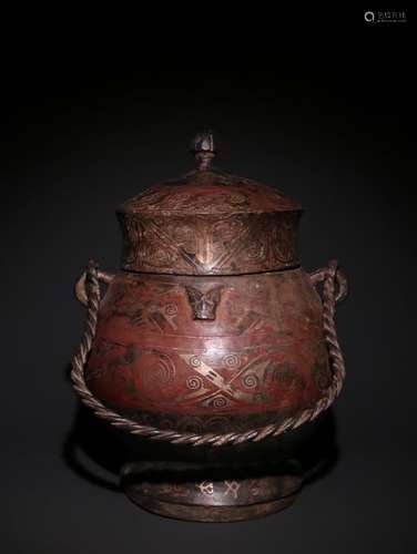 A Chinese Bronze Ware Ornament With Beast Carving And Silver