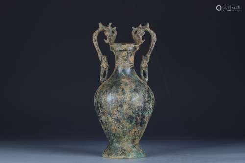 A Chinese Bronze Ware Ear Vase With Dragon Pattern