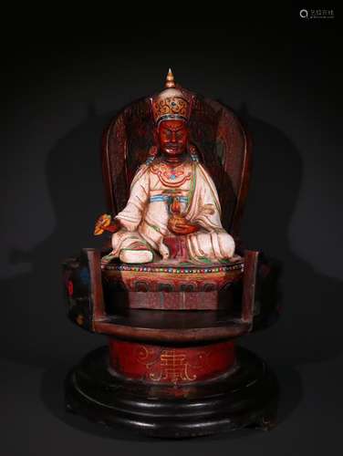 A Boxwood Figure Statue Painted With Cai