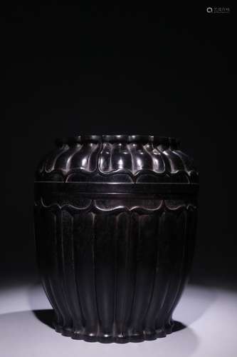 A Chinese Rosewood Tea Jar With Lotus Pattern